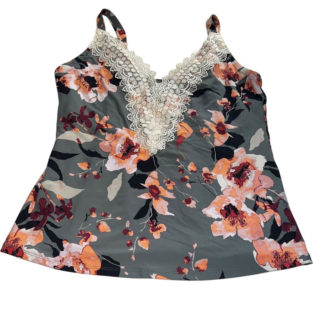 Sea Angel Olive Green, Pale Pink‎ Floral Lace Tankini Top Women's Size 1X Swim